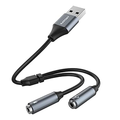 ANDAPA Scheda audio USB, scheda audio esterna con connettore per cuffie e microfono da 3,5 mm, compatibile con computer desktop e portatili Windows, Mac e Linux, nonché con PS5.
