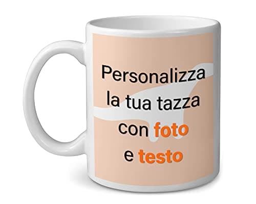 PHOTOCITY Tazza bianca in ceramica personalizzabile con foto e testo - tazza 325ml da personalizzare con logo Idea Regalo per Festa della Mamma/papà, San Valentino, Compleanno e Natale