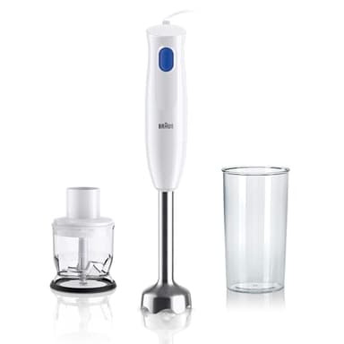 Braun MQ10.202M MultiQuick1 MINIPIMER CON 5 ANNI DI ASSISTENZA, Frullatore ad immersione extra leggero con base in acciaio inox e sistema EasyTwist, 3 ACCESSORI, 450 Watt, Bianco