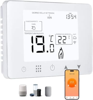 CRONOTERMOSTATO WIFI PROGRAMMABILE SMARTPHONE APP ALEXA TERMOSTATO CALDAIA DA PARETE O BOX 503 DISPLAY IN ITALIANO ALIMENTAZIONE 90-240 Vac
