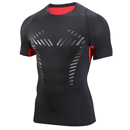 AMZSPORT Maglia Compressione Uomo Magliette a Maniche Corte Maglietta Palestra Running T-Shirt Sports Traspirante, Rosso M