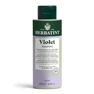 Herbatint Violet Shampoo Antigiallo - 260 ml, Shampoo per Capelli Bianchi o Decolorati, contrasta l’Ingiallimento, Nutre, Protegge e Illumina i Capelli, Vegano