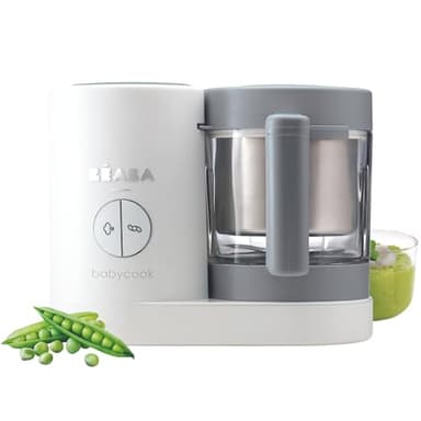 BÉABA - Babycook Néo, Cuocipappa Omogeneizzatore, Cottura a Vapore Delicata, Robot per Pappe 6 in 1, Neonato e Bambino, Bicchiere in Vetro e Cestello in Acciaio Inox, Bianco