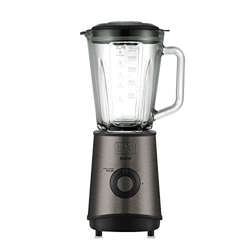BLACK+DECKER BXJB800E - Frullatore, 800W, caraffa in vetro 1,5L, 2 velocità + Pulse, 4 lame in acciaio inossidabile, tritaghiaccio, colore grigio; special_feature:Tecnologia Pulse