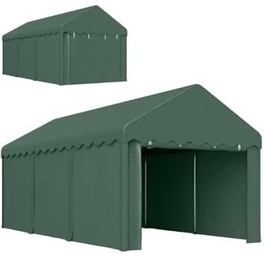Outsunny carport 3x6 m tenda garage con porte a rullo, tetto, pareti laterali rimovibili, resistente ai raggi UV impermeabile garage tenda di stoccaggio tenda pascolo tenda garage tettoia per auto,