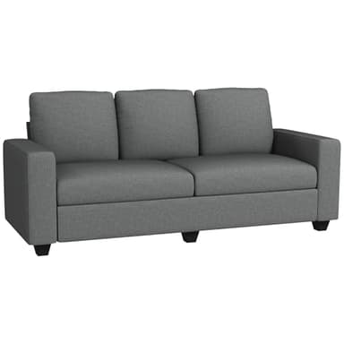 HOMCOM Divano 3 Posti in Tessuto, Divano Moderno con Braccioli e Cuscini Imbottiti e Rivestimento Effetto Lino per Soggiorno, 237x94x102cm, Grigio