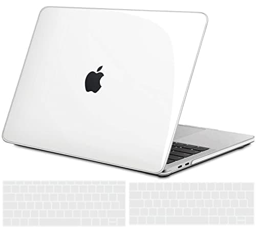 TECOOL Cover per MacBook Pro 13 Pollici 2016-2022 (M2 M1 A2338/A2289/A2251/A2159/A1989/A1706) con Touch Bar, Custodia Rigida Protettiva Sottile in Plastica e Copritastiera UE, Cristallo Trasparente
