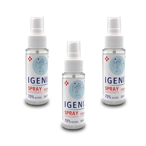 Igenizzante Mani e Superfici 3x50ml - Alcool 70%, Glicerina e Aloe Vera, Formula Potenziata - Spray Antibatterico, Virucida, Pratico e Sicuro
