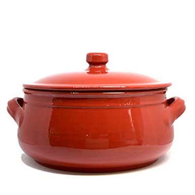 Colì, Tegame in Terracotta con Coperchio, Tegame Artigianale, Rosso, Diametro 27 cm