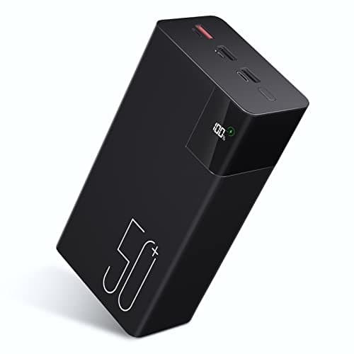 50000 mAh Power Bank: 22.5W Batteria esterna a ricarica rapida con grande capacità e 5 uscite e 3 ingressi-Nero