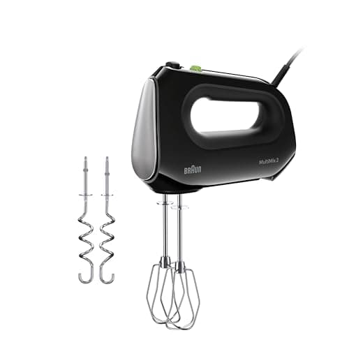 Braun MultiMix 2 HM 2110 BK, Mixer Elettrico Silenzioso con Tecnologia FastMix, 4 Velocità + Turbo, Easy-Click, 2 Fruste e 2 Impastatori Lavabili in Lavastoviglie, 500W, Nero