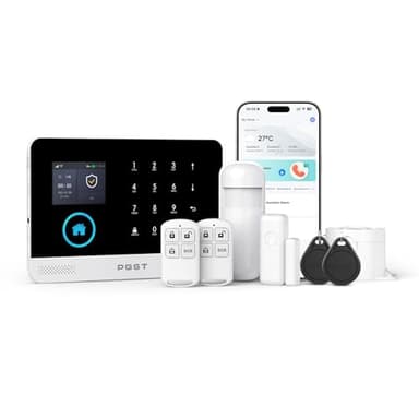PGST Sistema di allarme Casa WIFI GSM, Allarme Antieffrazione per Finestre e porte con Telecomando e APP Tuya Smartlife, Allarme di sicurezza per camper/appartamento/garage, funziona con Alexa