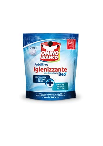 Omino Bianco - Additivo Lavatrice Igienizzante Idrocaps, Capsule Idrosolubili per Bucato, Tecnologia Deo+, Contro Batteri e Cattivi Odori, 10 Caps