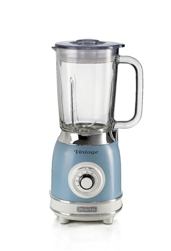 Ariete 583, Frullatore Vintage con tazza in vetro da 1,5 Litri, 4 Lame in Acciaio Inox, 4 Velocità + Pulse,1000 Watt, Celeste