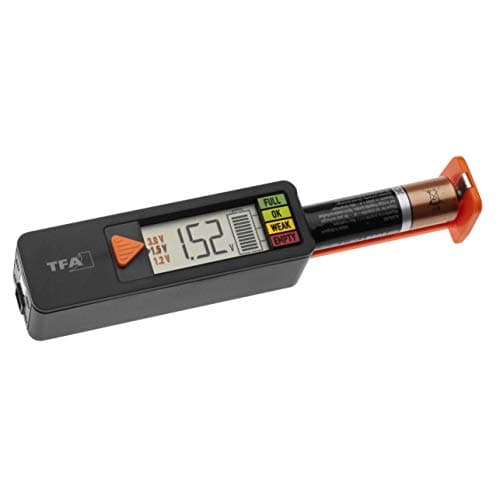 TFA Dostmann BatteryCheck Tester per batterie (AAA, AA, C, D), 98.1126.01, pila a bottone, batteria di blocco, indicatore dello stato di carica/voltaggio, facile e veloce, nero