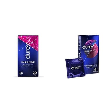 Durex Gel Lubrificante Base Acquosa con Stimolante Per lei Intense 10ml + Durex Intense Preservativi Stimolanti con Nervature e Gel Stimolante, 6 Profilattici