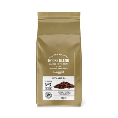 by Amazon House Blend, in grani di caffè, tostatura media, 1 kg, certificato Rainforest Alliance