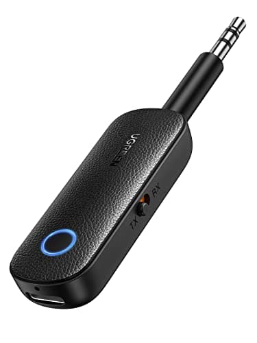 UGREEN Trasmettitore Ricevitore Bluetooth 5.0 Adattatore 2 in 1Audio 3.5mm Aux Jack Microfono Integrato per TV PC Auto