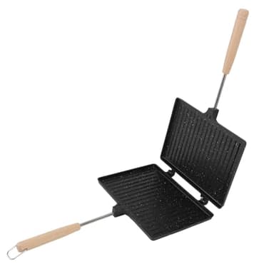 Macchina per Sandwich, Tostapane per Sandwich Manuale a Doppia Faccia con Manico in Legno, Padella Antiaderente per Sandwich per Cucina Domestica