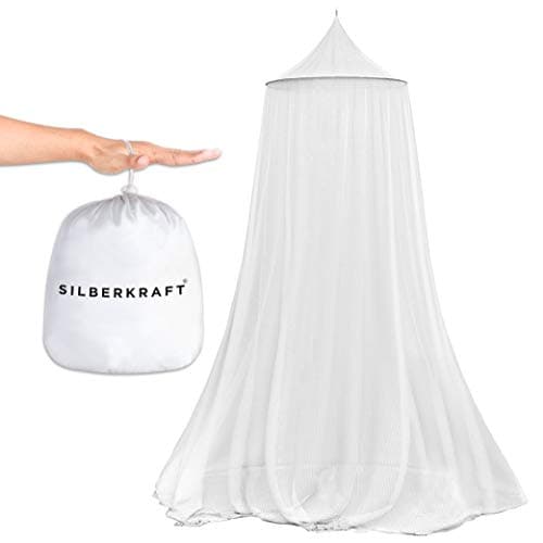 Silberkraft Zanzariera di alta qualità, con gancio adesivo, XXL, per letto matrimoniale, baldacchino con chiusura lampo come protezione dalle zanzare, per viaggi e casa, con borsa per il trasporto