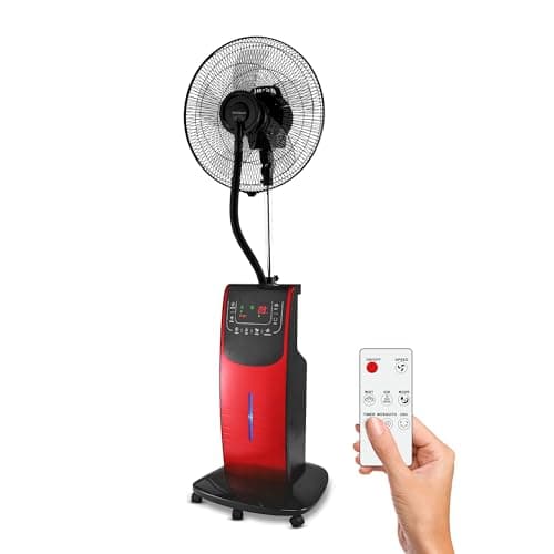 Dardaruga VENTILATORE DIGITALE WFD a Piantana con NEBULIZZATORE ad Acqua (Serbatoio XXL 3,10 Litri) IONIZZATORE ION, ANTIZANZARE Repellente Insetti, Vano AROMA Timer Telecomando Oscillazione (ROSSO)