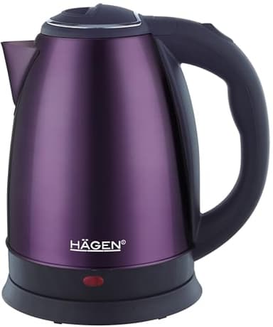 Hagen, Bollitore elettrico compatto in acciaio inox, design elegante, base a 360°, capacità 1,8L, 1500W, base a 360°, filtro rimovibile e lavabile, HA5525 Purple