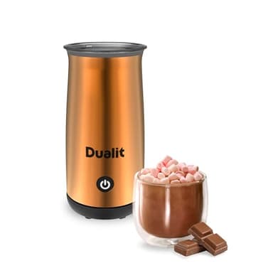 Dualit Macchina per cioccolata calda e montalatte – Capacità 250 ml – Polvere, bottoni e cioccolato grattugiato – Cioccolata calda vellutata in 3 minuti – Caraffa senza fili – Rame