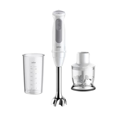 Braun MultiQuick 5 MQ50.201M, Minipimer con Tecnologia PowerBell Plus, 21 Velocità+Turbo, Sistema EasyClick Plus, Asta in Acciaio Inox, Tritatutto 350ml e Bicchiere 600ml, 1000W, Bianco