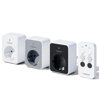 TESSAN Presa con Telecomando, 3+1 Insieme Presa Telecomandata, 3600W Prese Telecomandate, Fino a 30,5m di Raggio Operativo, Viene Fornito con Telecomando, Bianco Grigio Nero