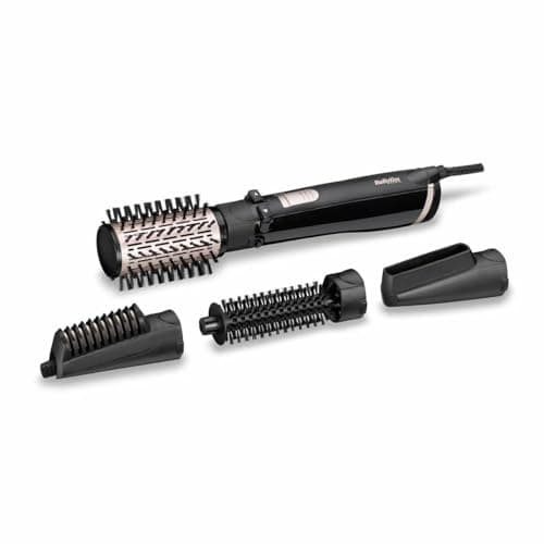BaByliss Brush & Style AS200E Spazzola ionica rotante per capelli, Ad aria calda, 1000 watt, 4 accessori, Nero
