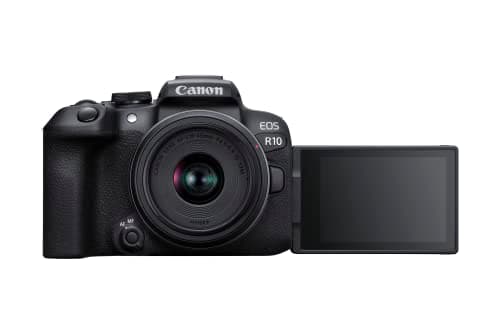 Canon EOS R10 APS-C mirrorless nera + 18-45mm IS STM (24,2 Mp, fino a 23 fps, DIGIC X, video 4K UHD fino 60p, Dual Pixel CMOS Auto Focus II, Display touchscreen orientabile da 7,5 cm, Wi-Fi, BT)