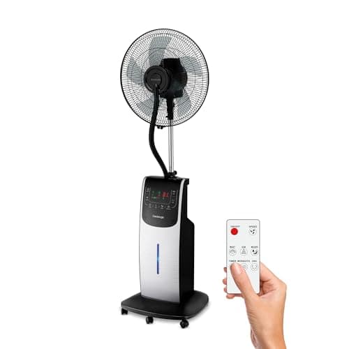 Dardaruga VENTILATORE DIGITALE WFD a Piantana con NEBULIZZATORE ad Acqua (Serbatoio XXL 3,10 Litri) IONIZZATORE ION, ANTIZANZARE Repellente Insetti Vano AROMA Timer Telecomando Oscillazione (ARGENTO)