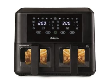 Ariete 4631 Friggitrice ad aria Doppia 9L, 2400W, Capacità totale 9L, 11 programmi, Multifunzione, Fino a 3,6 kg di fritto Temperatura fino a 200°C, Doppio cestello, BPA Free, Nero