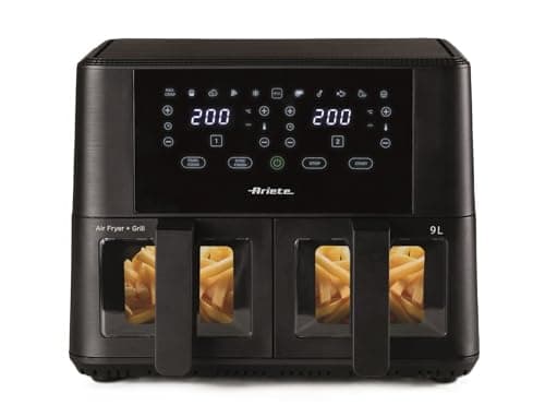Ariete 4631 Friggitrice ad aria Doppia 9L, 2400W, Capacità totale 9L, 11 programmi, Multifunzione, Fino a 3,6 kg di fritto Temperatura fino a 200°C, Doppio cestello, BPA Free, Nero