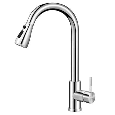 Miscelatore Cucina, Rubinetto ad Arco Alto con Beccuccio Girevole e Doccetta Estraibile, Rubinetto Lavello Cucina in Acciaio Inox con Flessibili, Raccordi Standard UE G3/8
