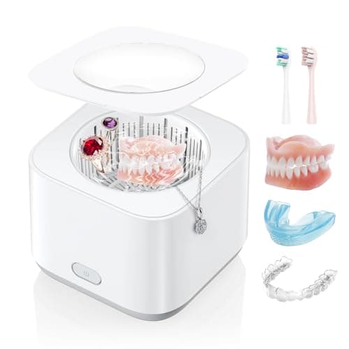 Pulitore Ultrasuoni per Bite, 43000Hz Pulitore ad Ultrasuoni per Protesi, Allineatori, Fermi, Vassoi Sbiancanti, Monete, Testine di Spazzolini da Denti, Pulizia Ultrasuoni Efficiente a 360° 200ml