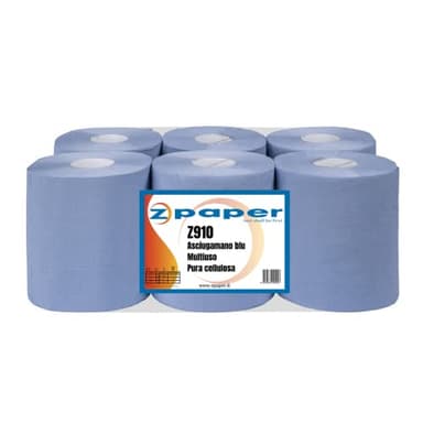 ZPAPER - 6 Rotoli Asciugamani BLU - Carta pura cellulosa 2 Veli, Anima a Spirale. Adatti anche per Dispenser. Rotoloni Asciugatutto rotoli asciugamano bobine