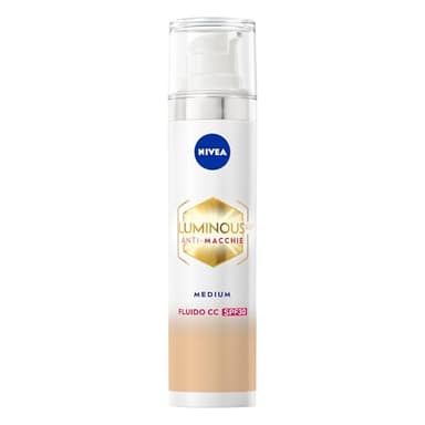 NIVEA Luminous630 Fluido CC Cream SPF 30 3-in-1 Medium 40 ml, Crema colorata viso con pigmenti incapsulati e tripla azione anti-macchie, Crema antimacchie viso con Acido Ialuronico e Thiamidol