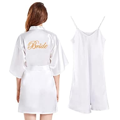 BOFUNX Vestaglia Sposa Donna in Raso, Kimono Pigiama, Camicia da Notte per Nozze Accappatoi
