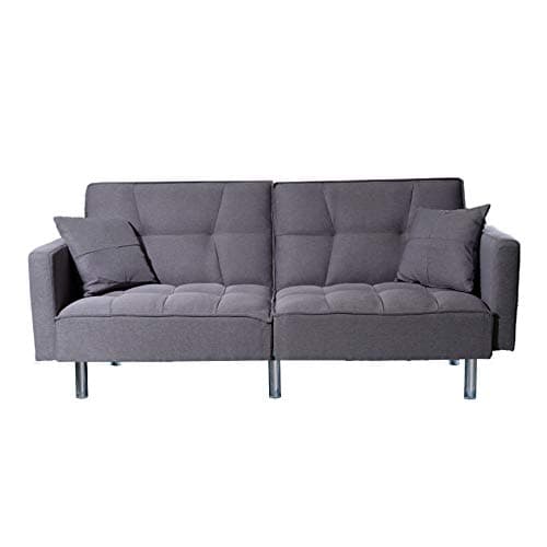 Divano Letto Economico 3 Posti Reclinabile Tessuto Grigio Moderno per Monolocali Case Piccole Salotto Ufficio 196x68x85cm Schienale Regolabile 2 Cuscini Facile Montaggio