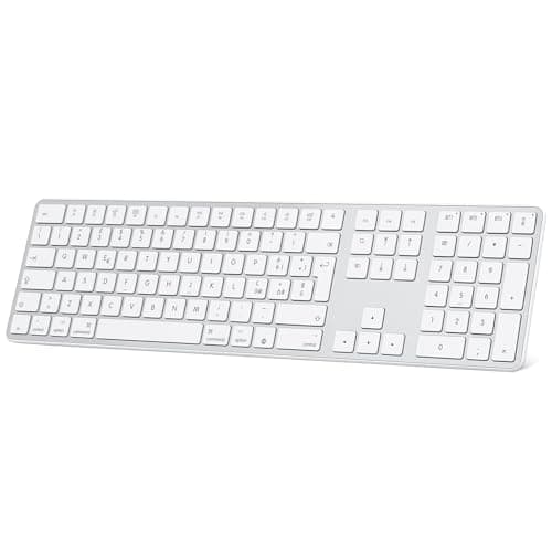 OMOTON Tastiera Bluetooth,Ricaricabile per Mac OS, Layout Italiano con Tastierino Numerico, Compattibile con MacBook Air/Pro/iMac, Tre Modalità Bluetooth e design ergonomico (Bianco)