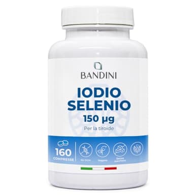 Bandini® IODIO 150 mcg + SELENIO 100 mcg | 160 compresse | Integratore Potassio Ioduro KI + Selenio Metionina | Alto Assorbimento, Alto Dosaggio, 100% Vegan, Senza OGM | Supporto Difese Immunitarie