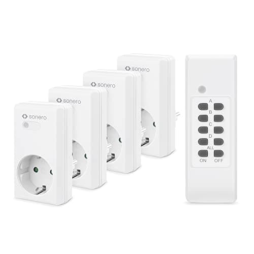 Sonero set di prese radiocomandate: 4x presa radiocomandata e 1x radiocomando, 1100 watt, portata massima 30m, interno, bianco