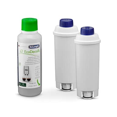 De'Longhi DLSC322 KIT DECALCIFICANTE + FILTRO ADDOLCITORE composto da 2 Filtri Addolcitore Acqua + Decalcificante Naturale 200 ml, MADE IN ITALY, Per Macchine da caffè Automatiche