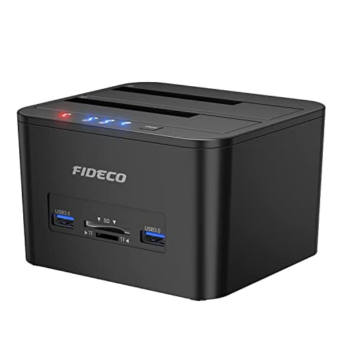 Docking Station, FIDECO docking station per 2 Hard Disk SATA USB 3.0 Funzione Clonazione Disco Rigido 2,5 Pollici e 3,5 Pollici HDD SSD SATA