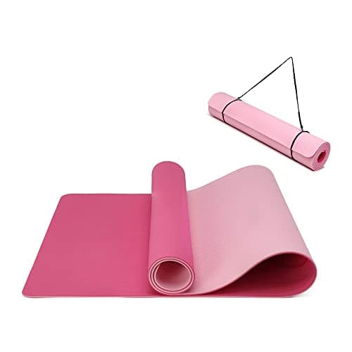 Tappetino Fitness, Tappetini Yoga Antiscivolo in Ecologico TPE, Tappeto Palestra per Pilates Ginnastica con Linea di Posizione e Cinturino Yoga Mat 183*61*0.6cm (Prugna - Rosa)