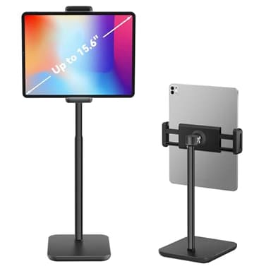 tounee Supporto per tablet regolabile da 11,6 a 19,2 pollici per iPad Pro 9.7, 10.5, 12.9, Air Mini 2 3 4, iPhone e tablet da 4.7"-15.8"-nero