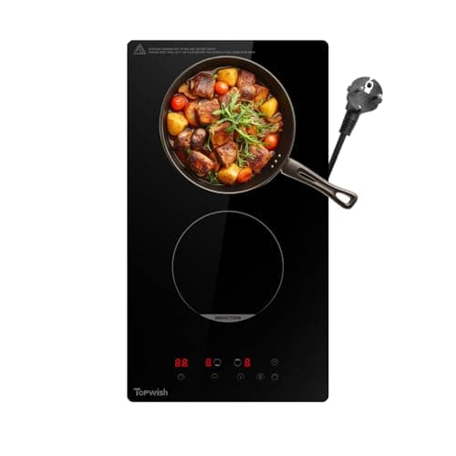 Topwish piano induzione 2 fuochi,piano induzione,cucina induzione,piano cottura induzione con sicurezza bambini,funzione boost,controllo touch,indicatore di calore residuo,timer, 29*52*6.4cm,con spina