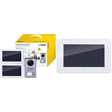 Vimar K40936 Kit di ingresso video bifamiliare con: videocitofoni LCD a mani libere da 7 pollici & K40912 Monitor Supplementare per Kit Videocitofonico con Alimentatore Multispina, Bianco