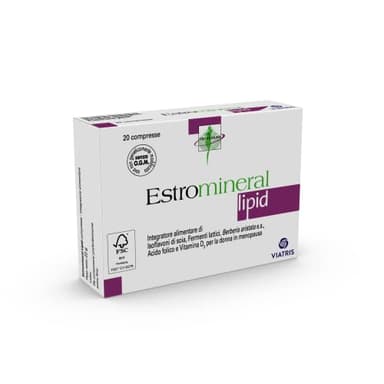 Estromineral Lipid, 20 Compresse, Integratore Menopausa con Isoflavoni di Soia, Fermenti Lattici, Berberis Aristata, Acido Folico, Calcio e Vitamina D3, Senza Glutine e Senza Lattosio